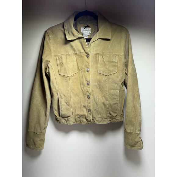 Live A Little Women’s Suede Leather Moto Jacket Size Medium Chartreuse Lined - Picture 2 of 9